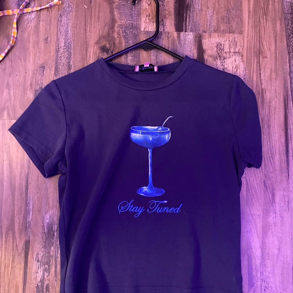 Edikted Blue Graphic Crop Top